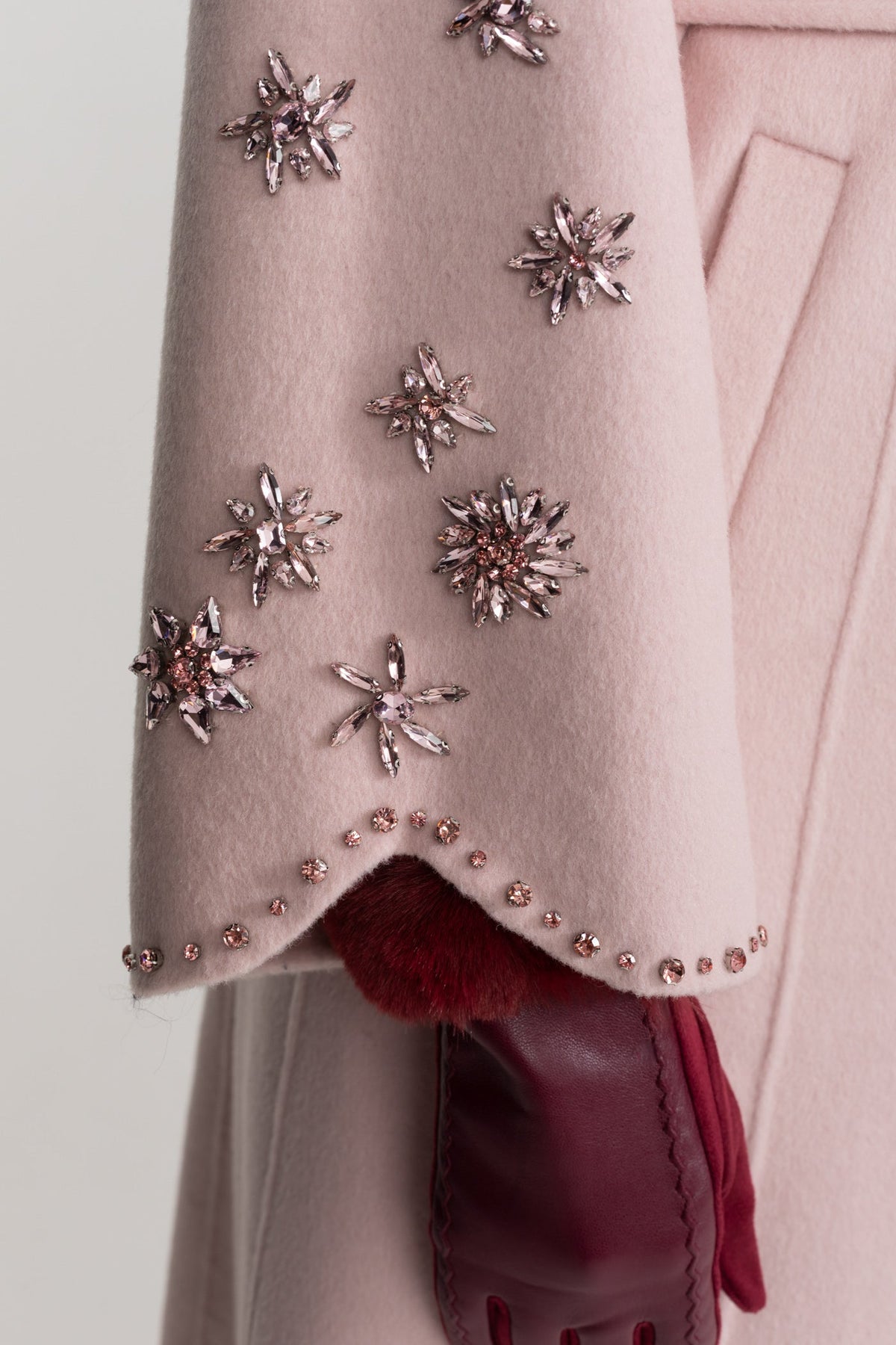 Embellished Wool Overcoat With Fox Fur Collar – Pink