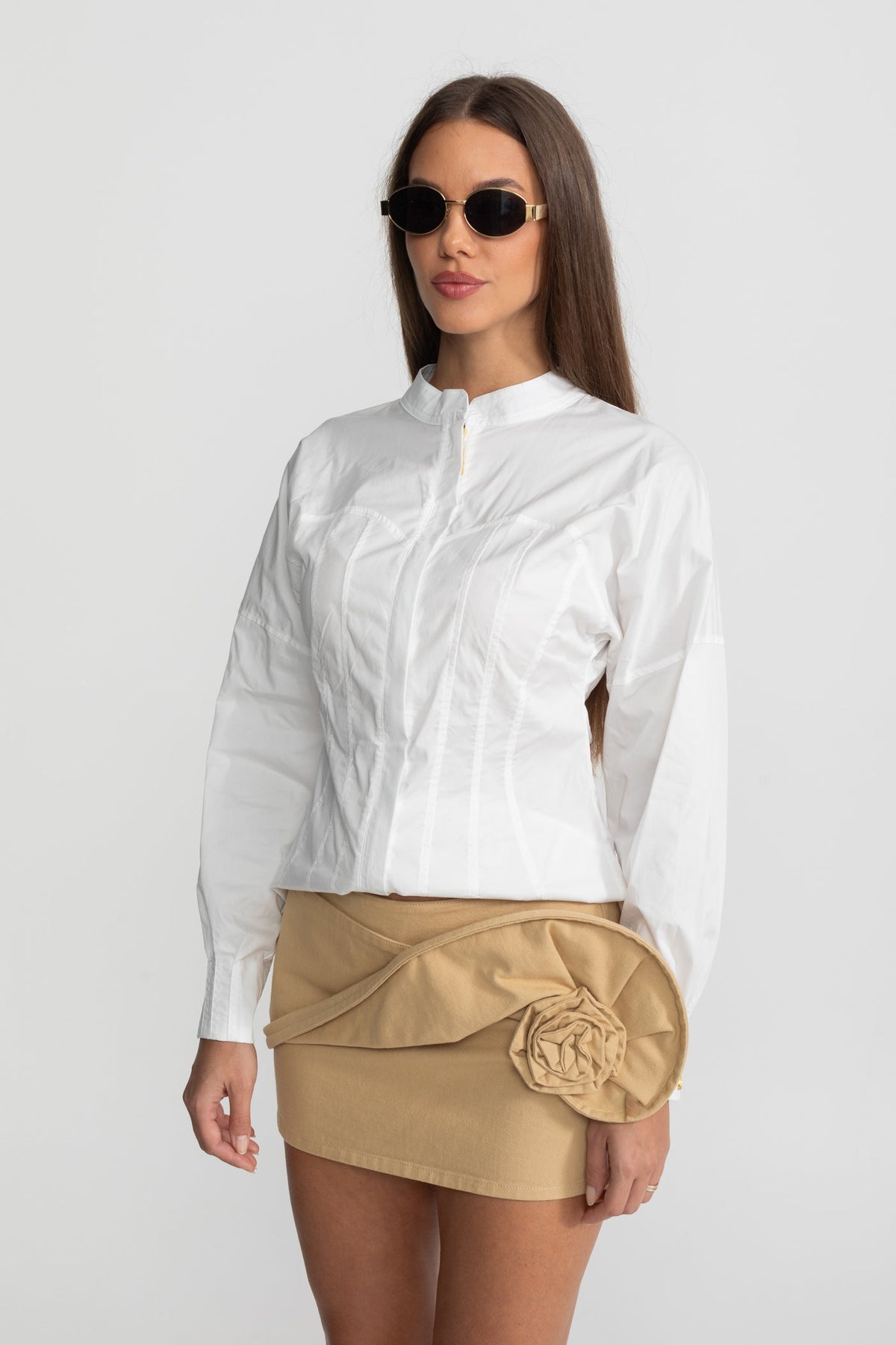 Structured Cotton Poplin Shirt With Corset Stitch Detailing – White