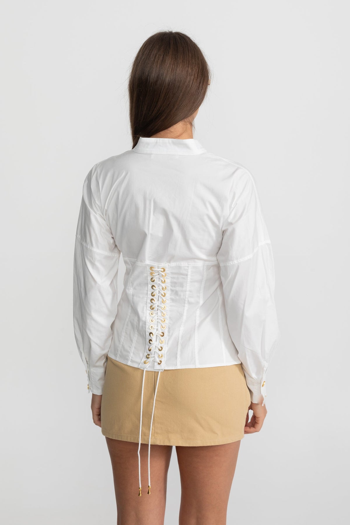 Structured Cotton Poplin Shirt With Corset Stitch Detailing – White
