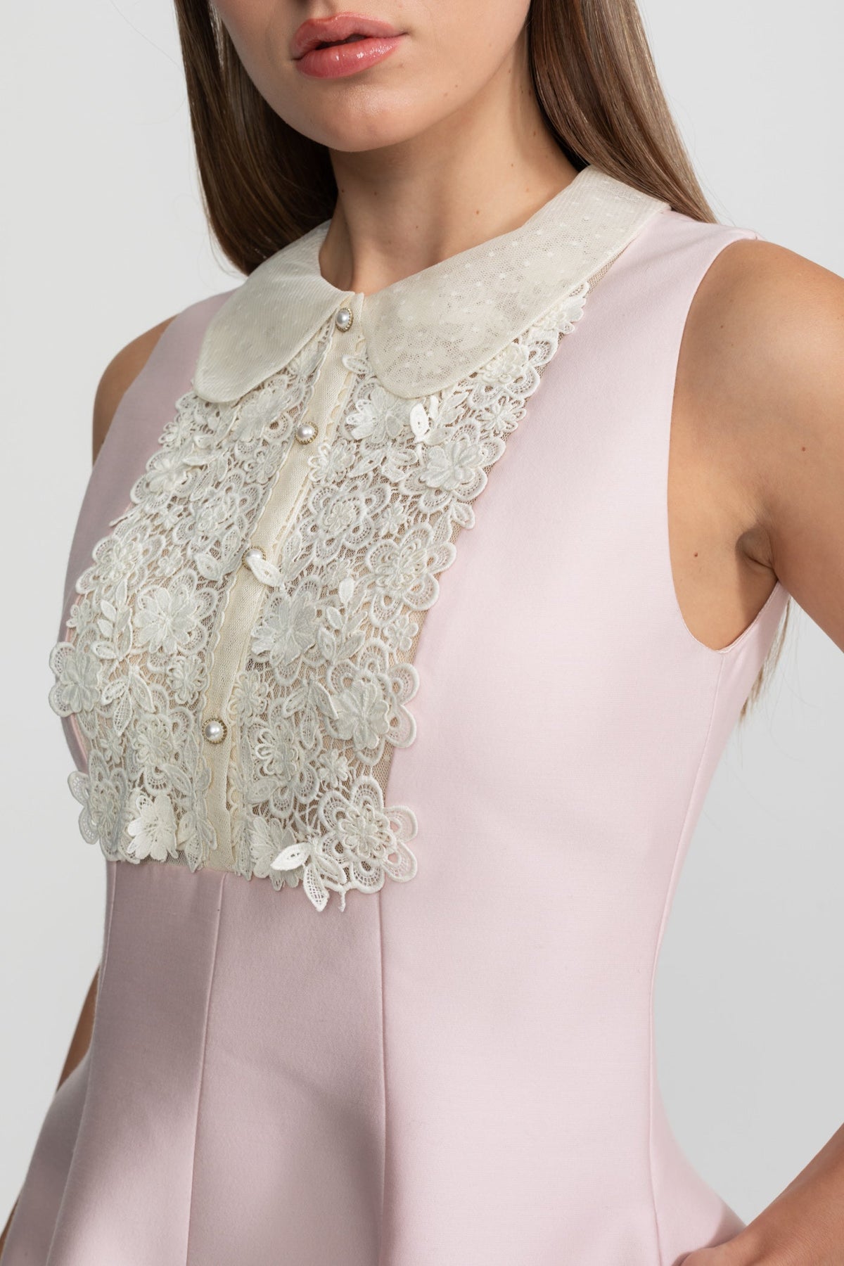 A-Line Mini Dress with Lace Bib – Blush Pink
