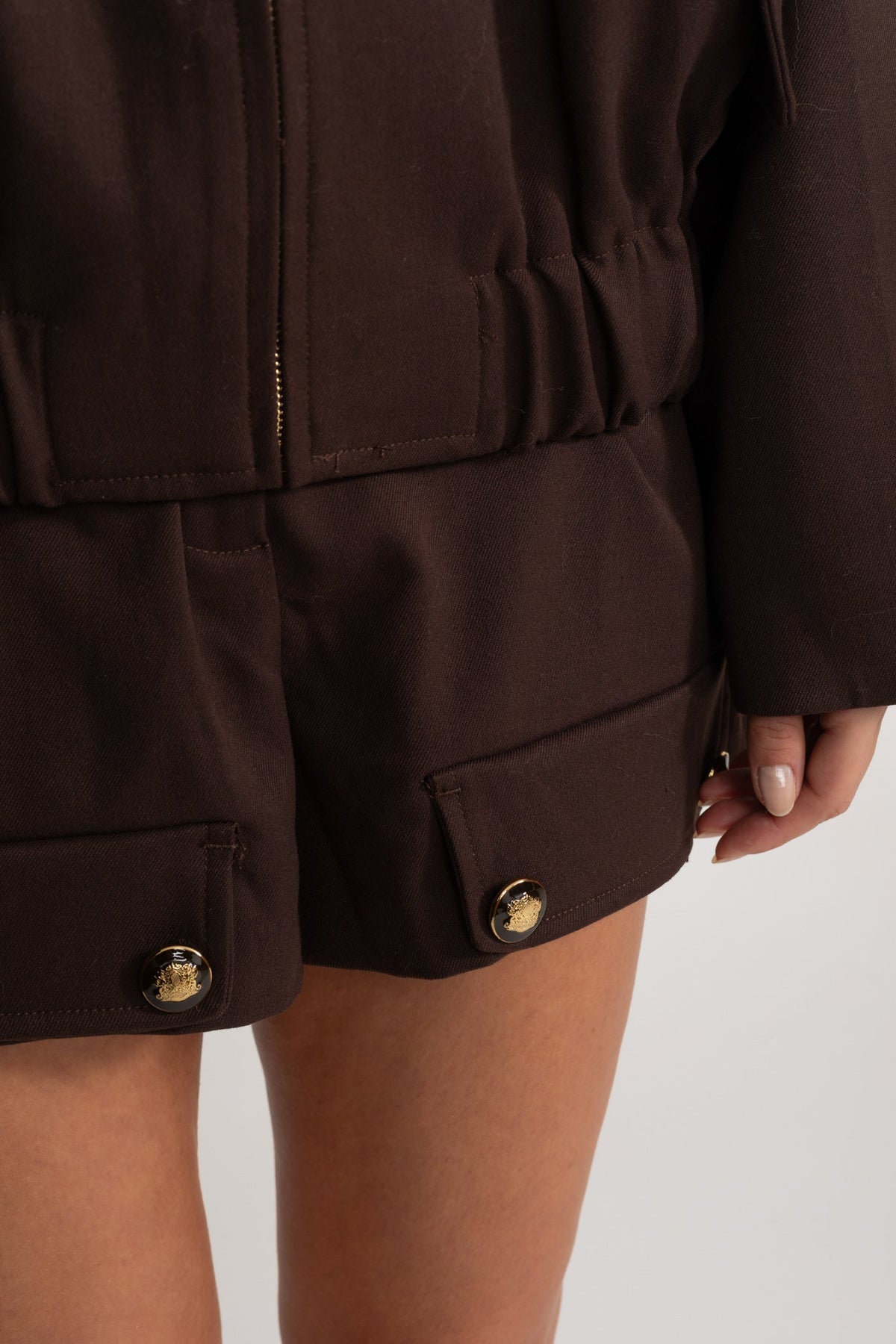 Co-Ord Set With Zip-Up Utility Jacket And Matching Mini Skirt –  Brown