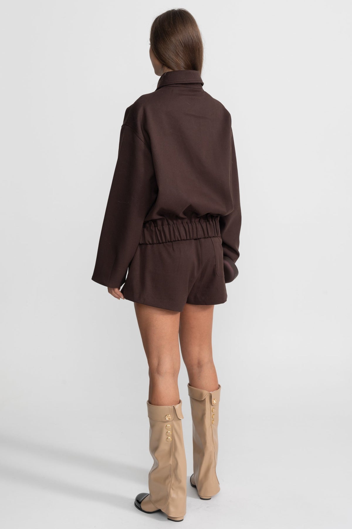 Co-Ord Set With Zip-Up Utility Jacket And Matching Mini Skirt –  Brown