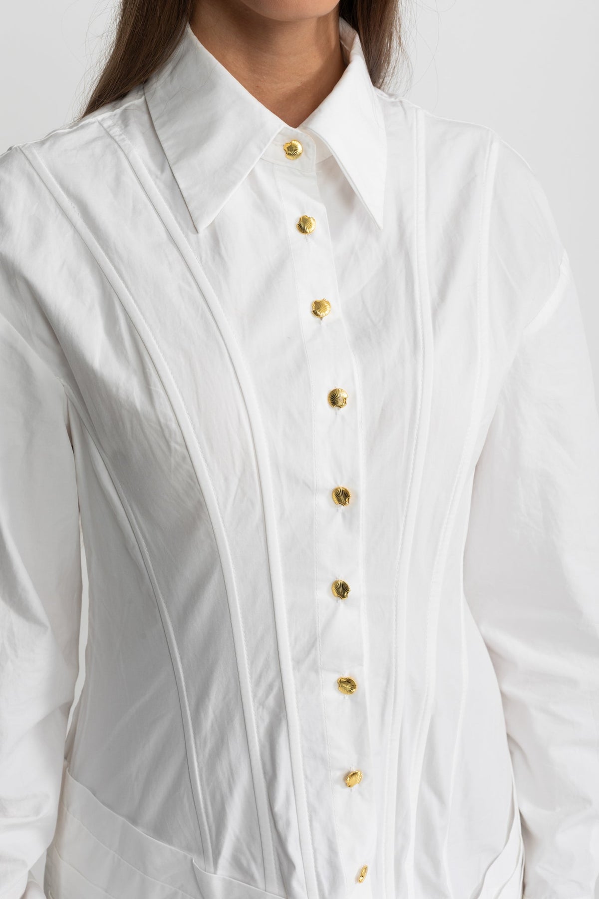 Structured Mini Dress With Gold Button Detailing – White