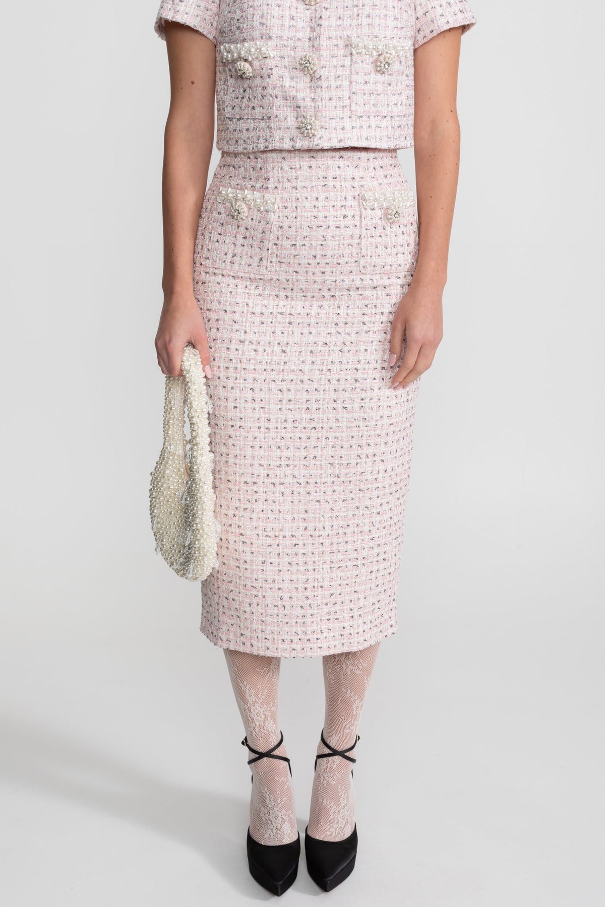 High-waisted Midi Skirt With Structured Waistband - Pink