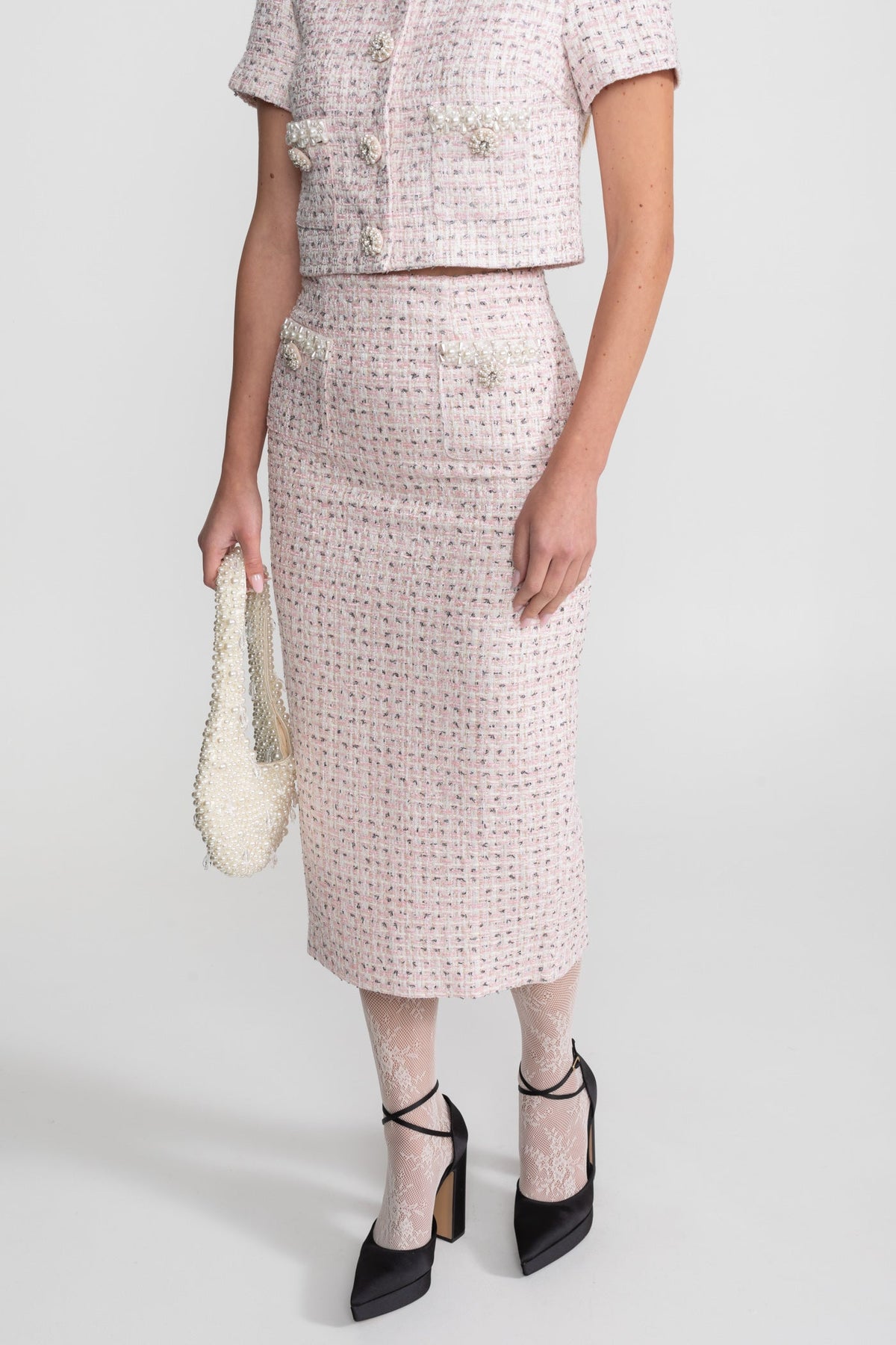 High-waisted Midi Skirt With Structured Waistband - Pink