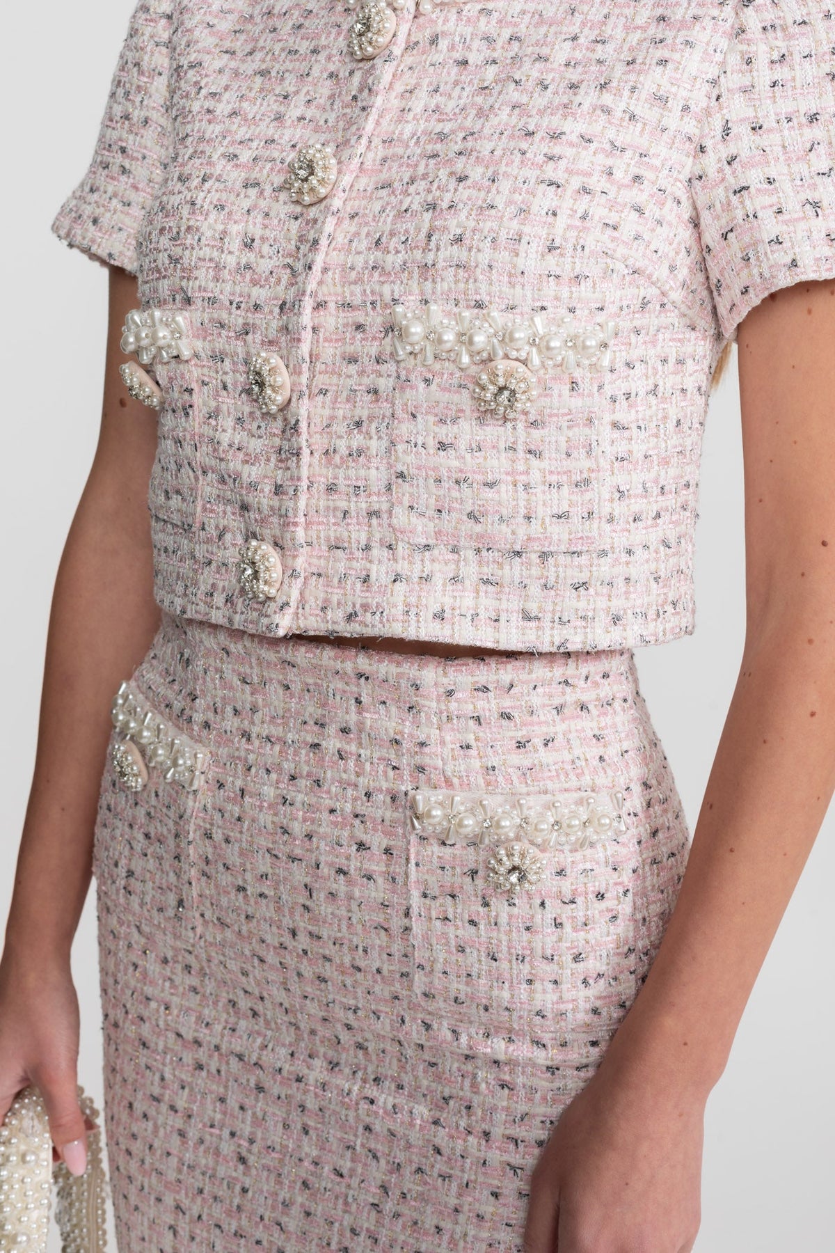 High-waisted Midi Skirt With Structured Waistband - Pink
