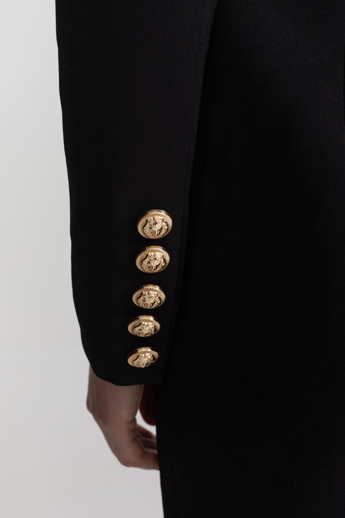 Tailored Mini Dress with Contrast Bust Detail and Gold Buttons – Black