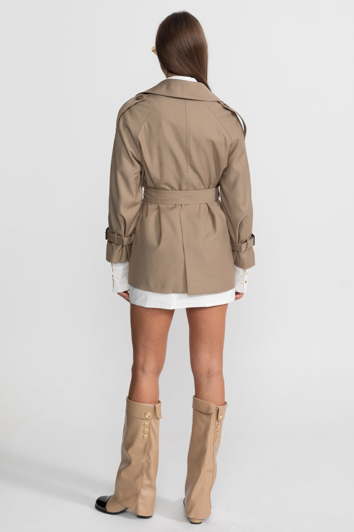 Classic Double-Breasted Trench Coat With Belted Waist – Khaki
