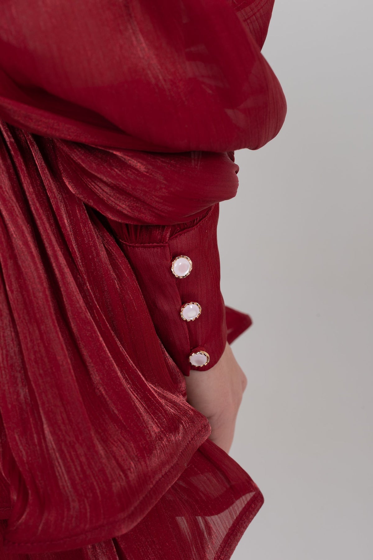 Draped Long Sleeve Mini Dress With Tiered Ruffle Skirt - Red