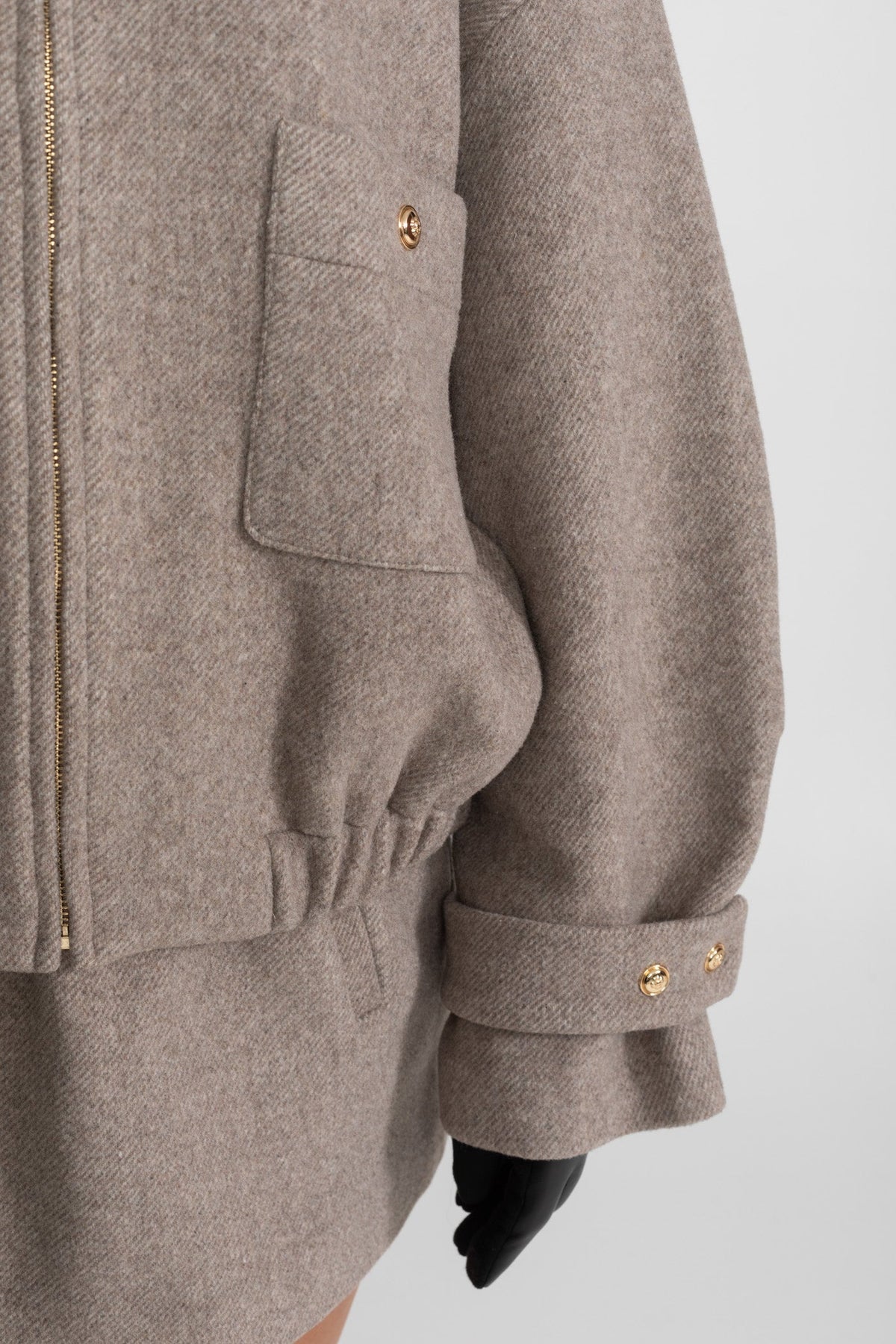 Structured Wool Bomber Jacket and Mini Skirt Co-Ord Set – Taupe