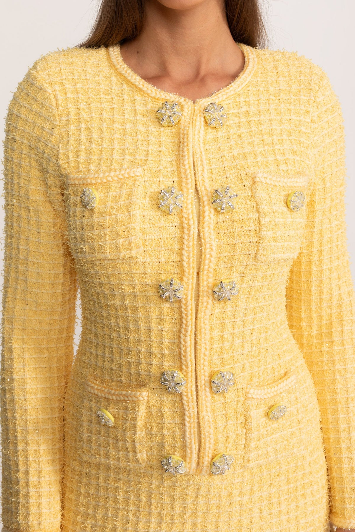 Long Sleeve Knee-Length Knitted Dress – Yellow