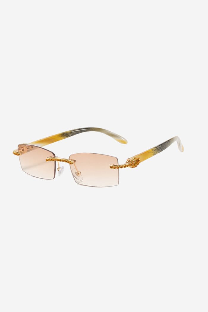 Rimless Rectangle Sunglasses with Ornate Temples and Gradient Lenses – Brown
