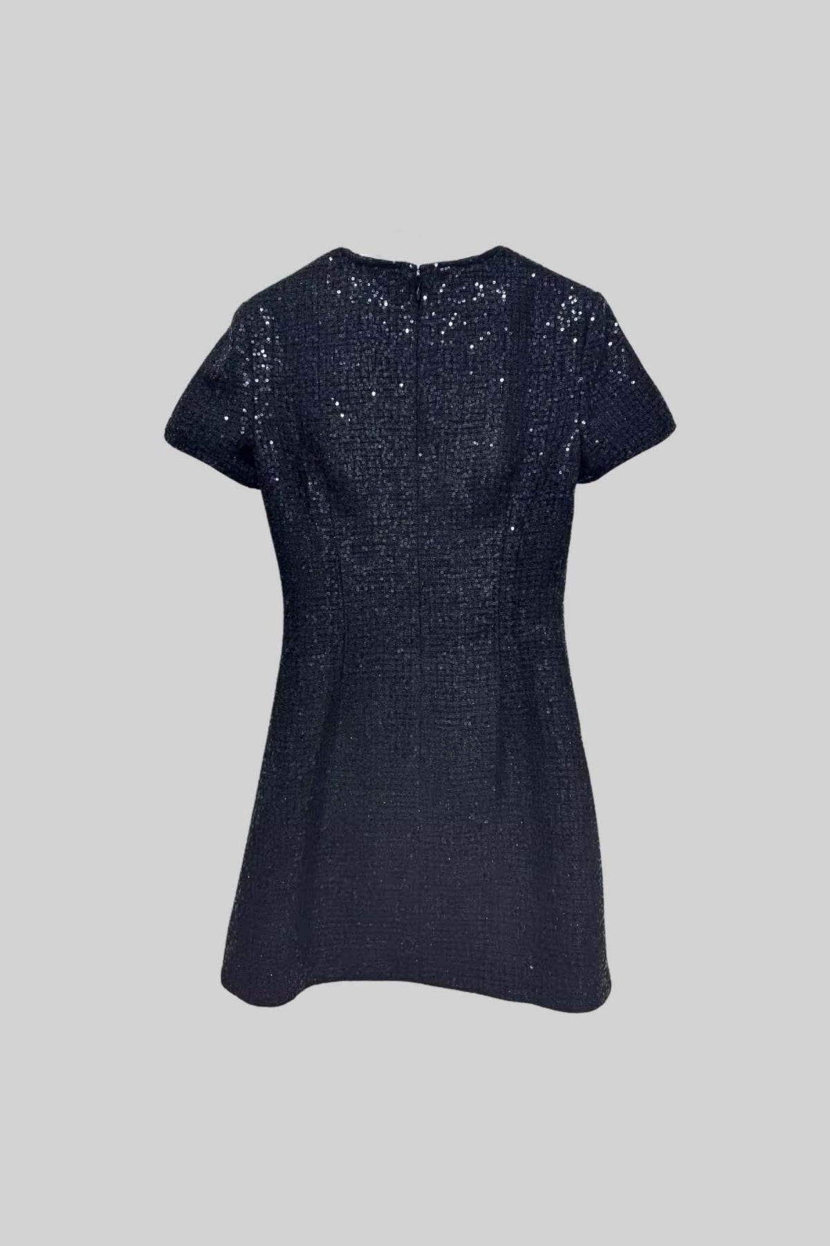 Short Sleeved Sequin Mini Dress With Sparkling Neckline Bows - Black