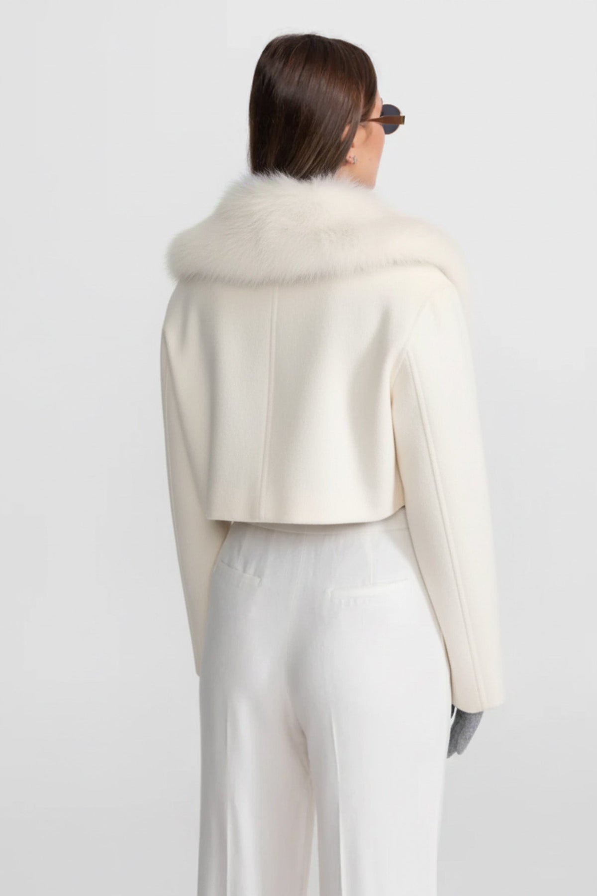 Wool Cropped Jacket with Fox Fur Collar – Ivoire
