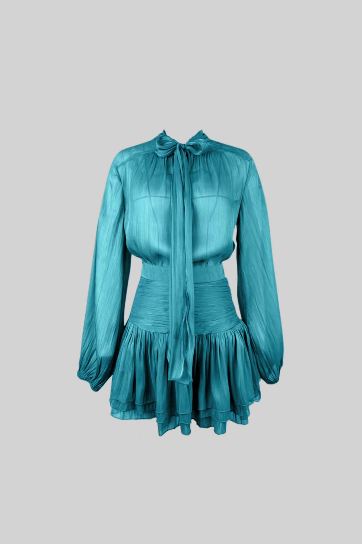 Pleated Set With Shirt and Mini Draped Skirt - Teal