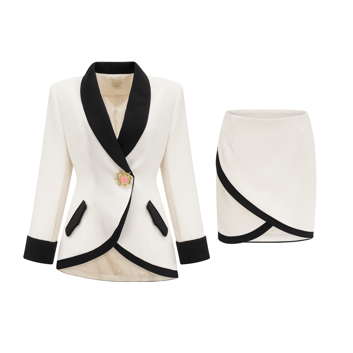 Vespera contrast colours jacket & skirt matching set