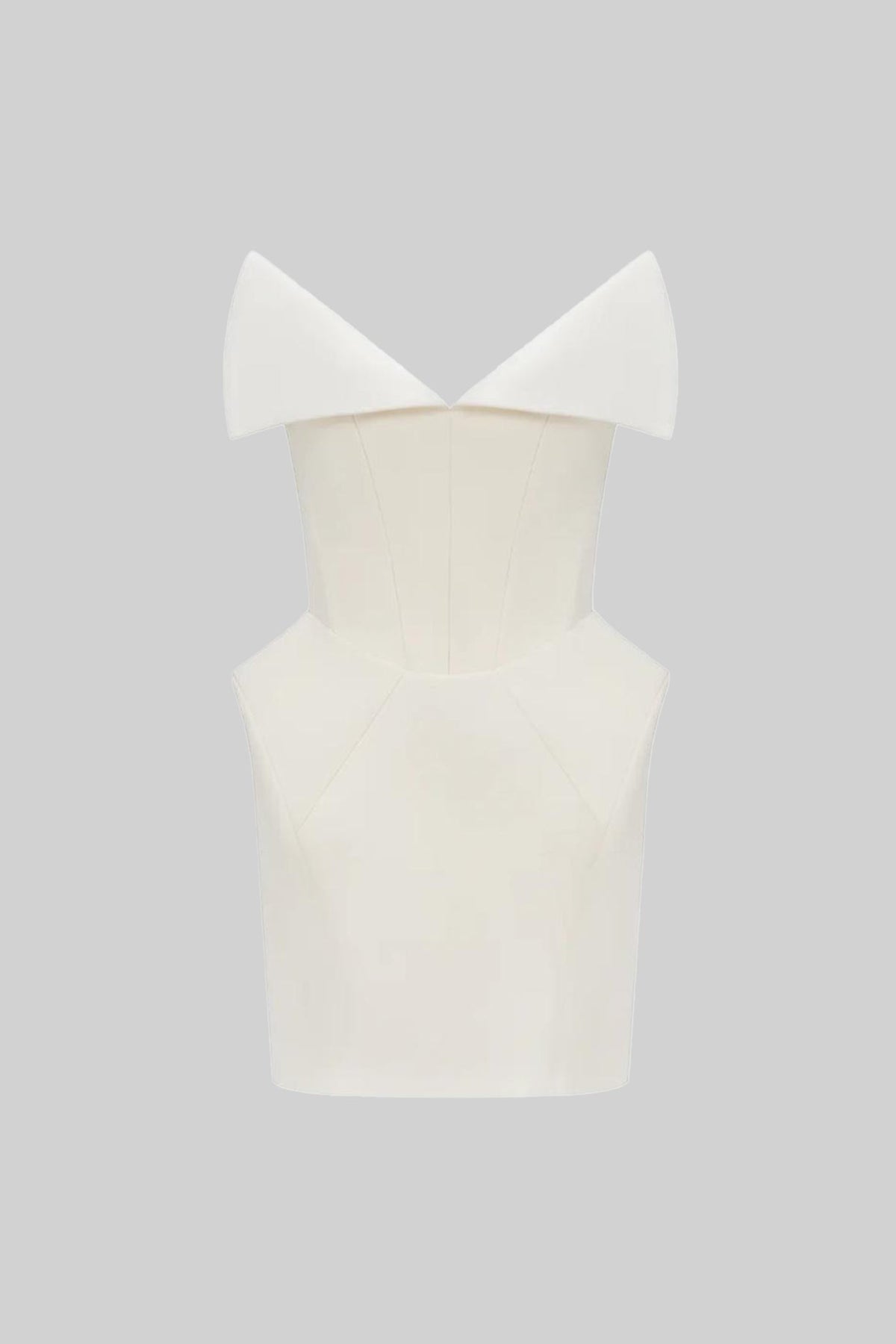 Structured Corset Mini Dress With Folded Collar-style Neckline – White